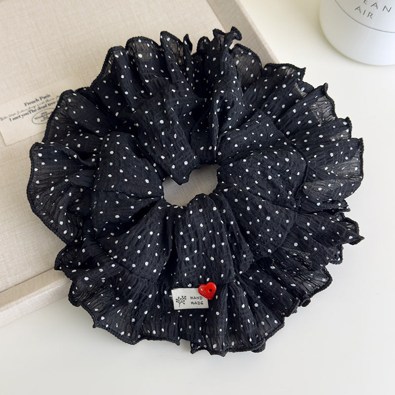 E廠-韓系慵懶風波點荷花邊大腸髮圈女高級感扎頭髮超大號百搭頭繩髮圈「27038」25.06-1