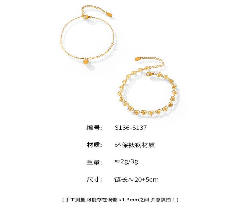 B廠-ins新款日韓時尚愛心花紋鈦鋼鍍18k金腳鏈女優雅設計輕奢批發「S136-S137」24.05-4