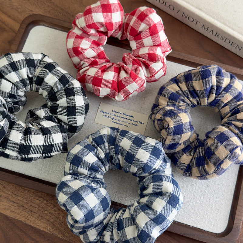 E廠-趙露思同款慵懶黑白格子充棉大腸髮圈頭繩髮飾頭花扎馬尾皮筋髮繩「27154」25.07-1