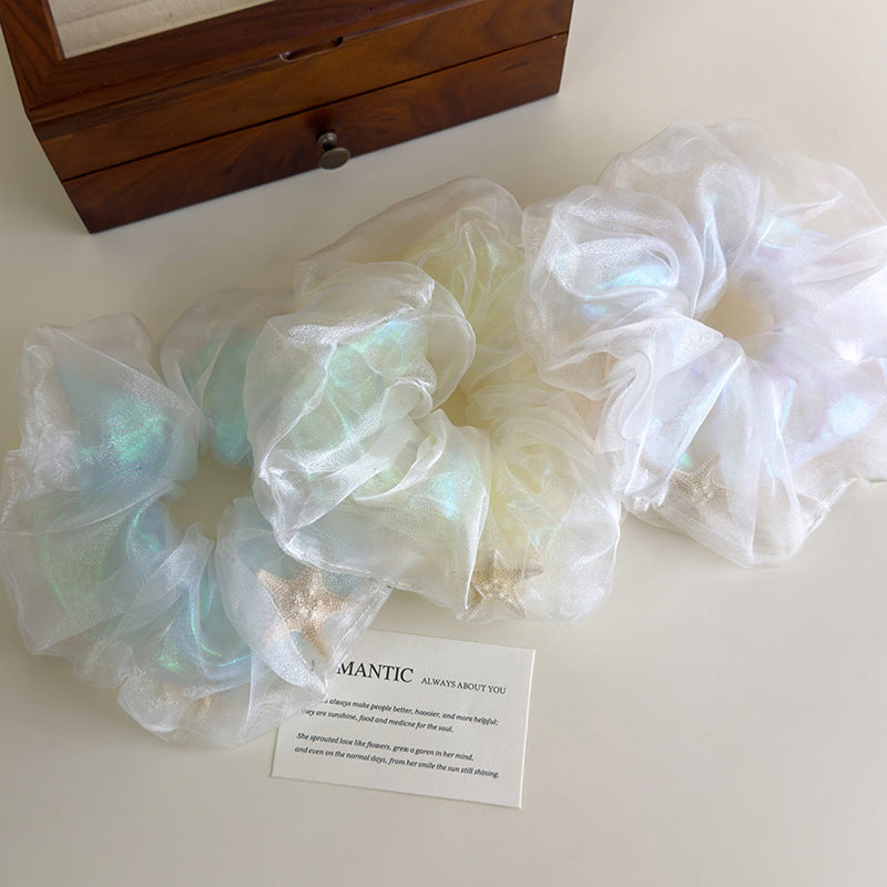 E廠-夏日海洋溫柔網紗雙層海星貝殼大腸髮圈大號丸子頭髮飾扎頭髮皮筋「27042」25.06-1