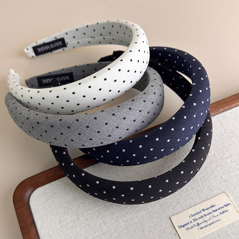 E廠-小波點增高顱頂黑白寬邊髮箍女新款洗臉頭箍簡約外出髮卡頭飾髮飾「27368」25.08-4