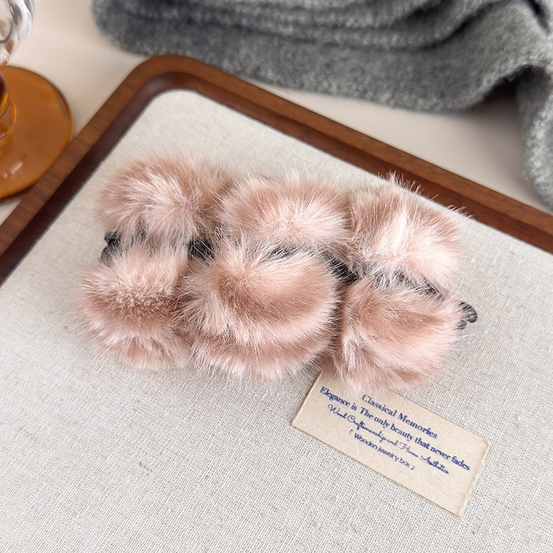 E廠-韓系虎斑豹紋毛絨香蕉夾毛絨絨竪夾高級感盤髮夾馬尾竪夾半扎髮抓「27619」25.10-5