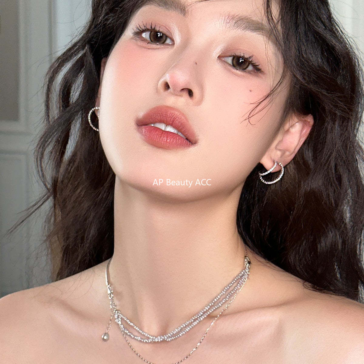 C廠-小眾設計冷淡風細閃鋯石銀針耳釘女高級感百搭疊戴風雙層秋冬耳飾「EH-4121」25.10-5