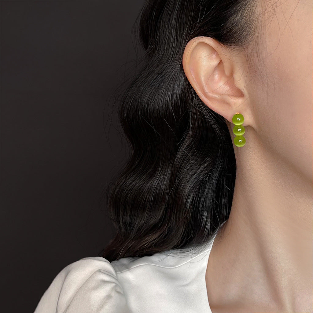 A廠-森系甜美微鑲鋯石橄欖綠耳釘合集 幾何花朵耳飾氣質爆款耳環「ES0603G」25.06-3