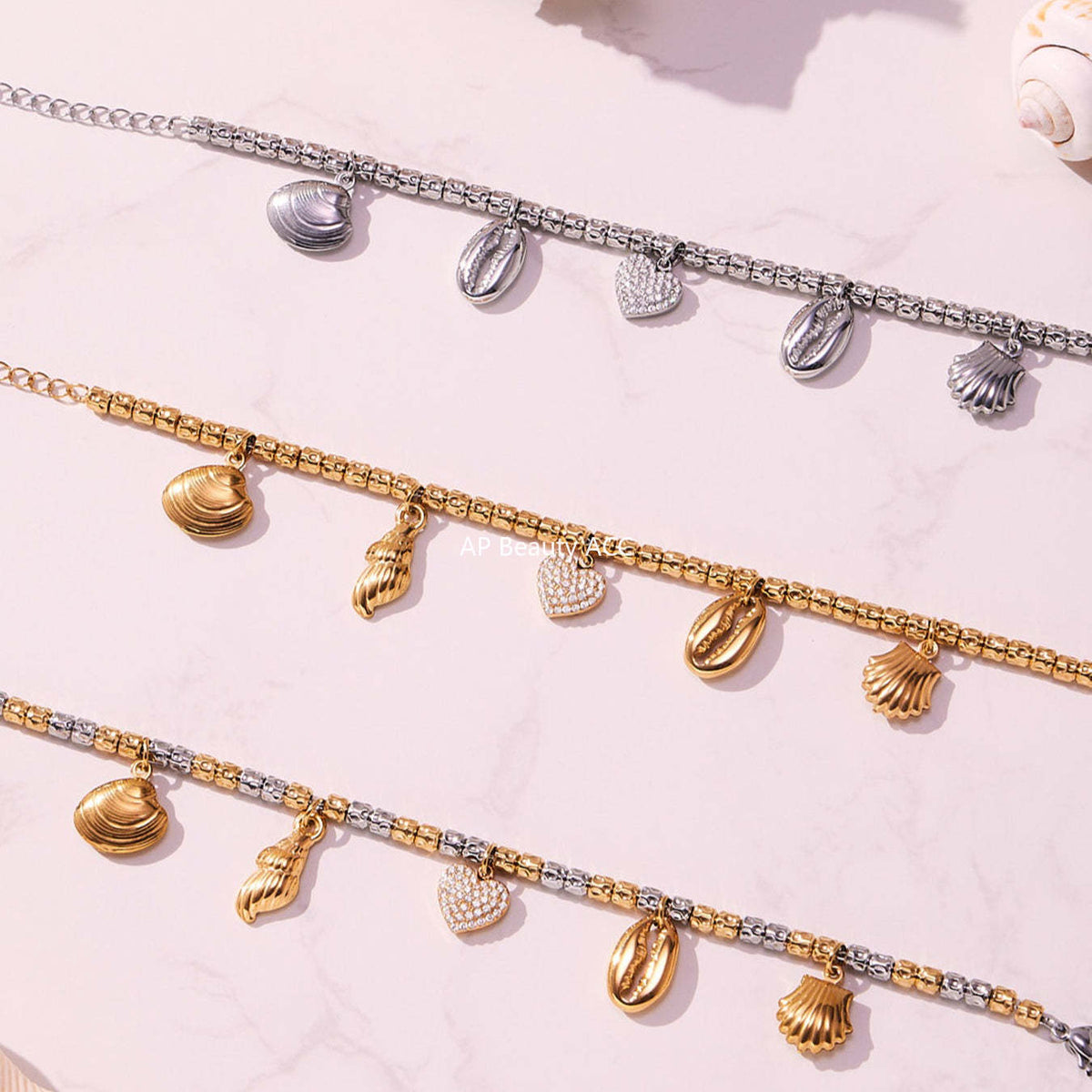 B廠-不鏽鋼滿鑽愛心DIY多配件吊墜壓紋鋼珠手鍊鍍18k真金不掉色「E696-E697-E698」25.10-5