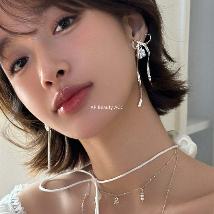 C廠-小清新絕美珍珠花朵耳釘女甜美百搭高級感蝴蝶結流蘇耳環精緻耳飾「EH-4139」25.10-5