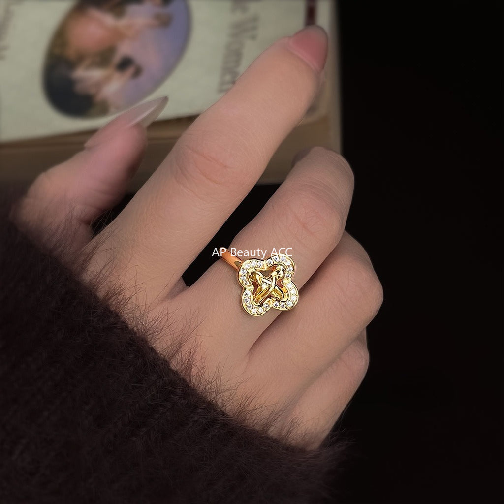 A廠-厚鍍18K真金保色微鑲鋯石開口可調幾何時尚高級感戒指新款「6904」25.10-2