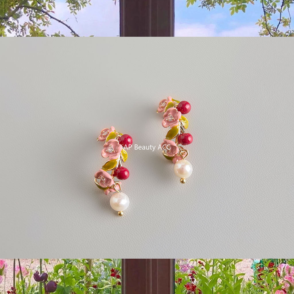 A廠-原創設計森系琺瑯滴釉彩繪清新田園風耳環清新甜美耳釘「6897」25.10-2