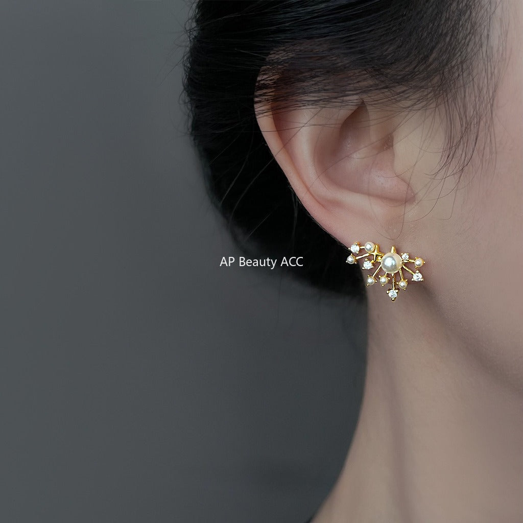 A廠-煙火鑲鋯石時尚高級感新款925銀針滿天星耳環女 氣質個性耳釘「6900」25.10-2