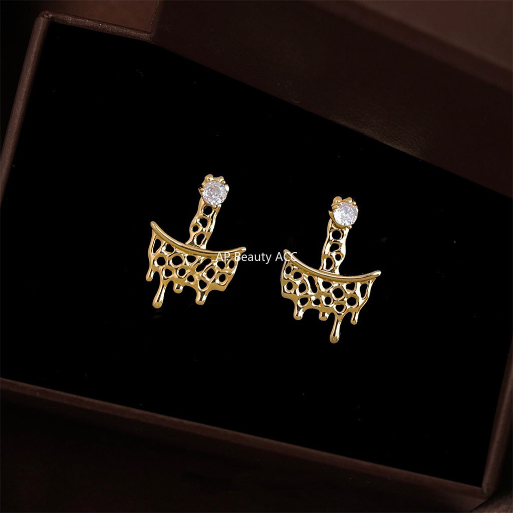 A廠-原廠前後戴~液態鏤空熔化熔點個性設計師新鋯石925銀針耳飾耳環「6901」25.10-2