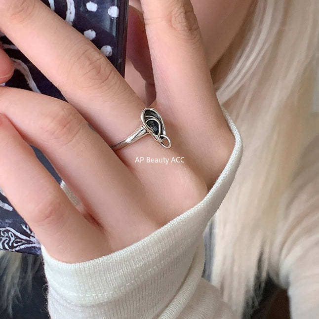 C廠-輕奢復古設計感小耳朵戒指女冷淡風氣質個性純銀食指環ins新指環「JZ-0657」25.10-5