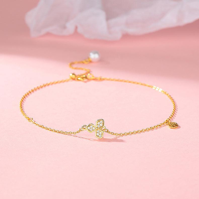 D廠-S925純銀簡約三葉草花朵珍珠腳鍊女小眾設計感夏季新款配飾「YC5319SL」24.04-3