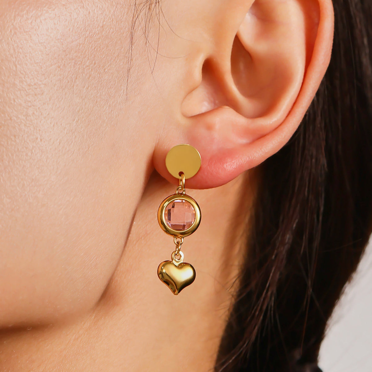 B廠-歐美新款捷克玻璃愛心流蘇耳環時尚氣質不鏽鋼18K真金耳飾「TXF284」25.06-3