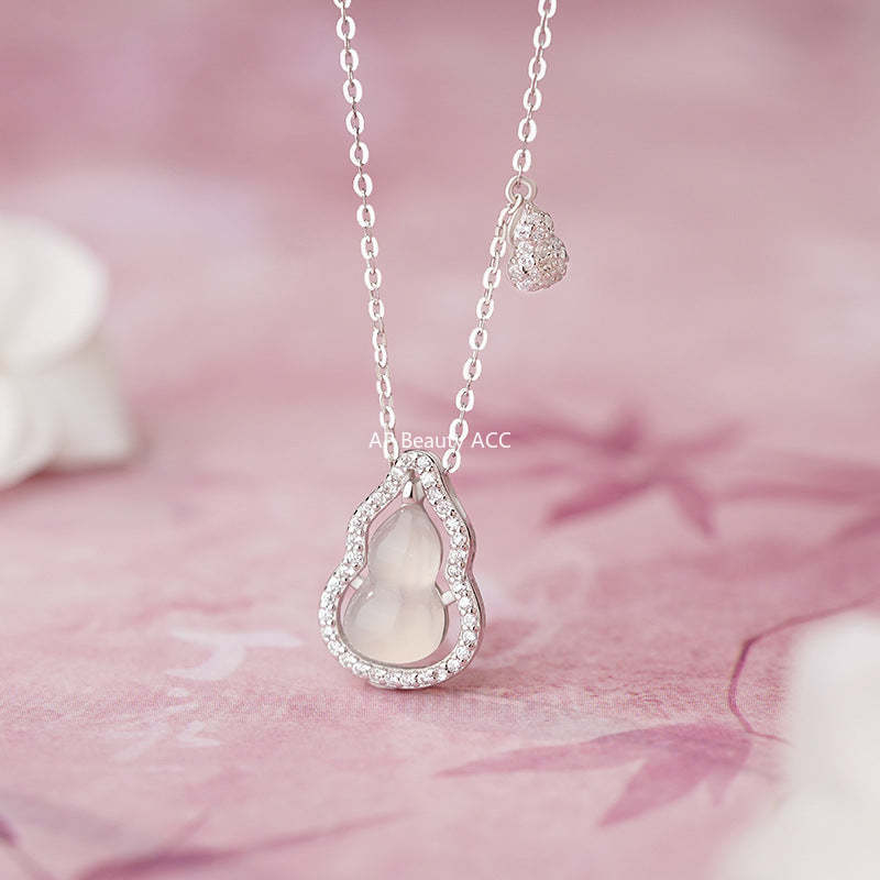 D廠-S925純銀葫蘆玉髓項鍊中式個性清透溫柔小眾鎖骨鏈「YC2429N_1」25.10-5