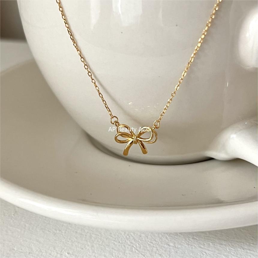 F廠-韓國韓版925純銀蝴蝶結項鍊簡約氣質ins網紅小紅書項鍊「B1211」25.10-1