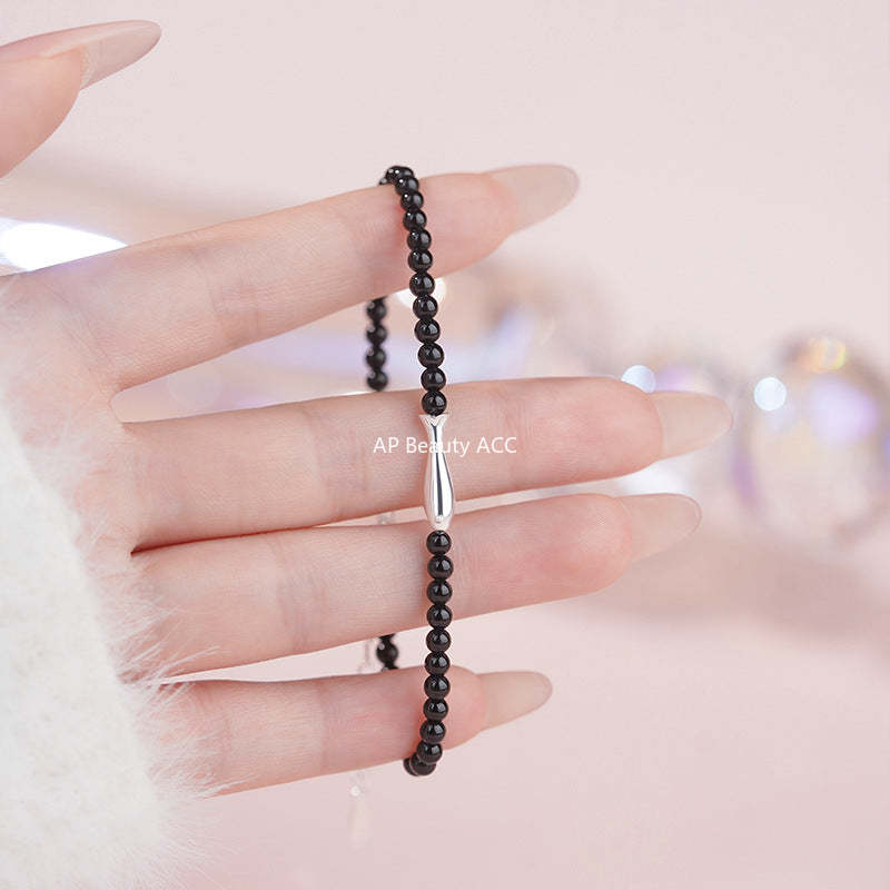 D廠-S999足銀小魚黑瑪瑙手鍊個性創意可愛ins韓風溫柔手飾批發「YC5314SL_1」25.10-5