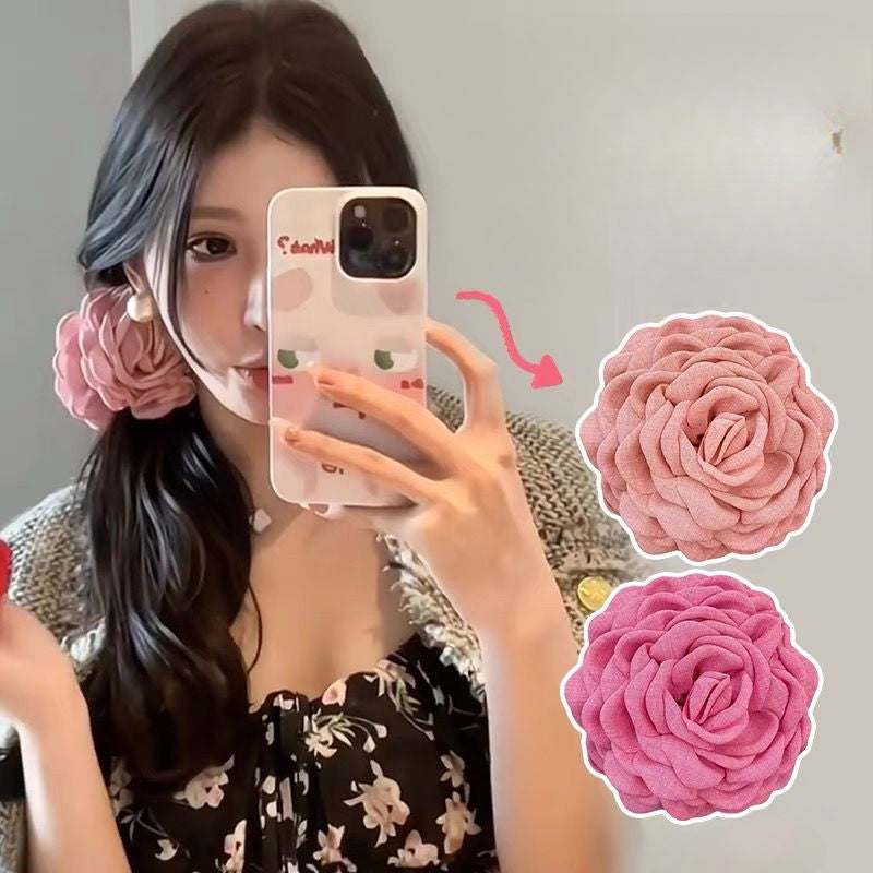 E廠-2025年新款紅色花朵抓夾頭飾乾枯玫瑰花髮夾頭花髮飾大號紅花女「24871」25.06-3