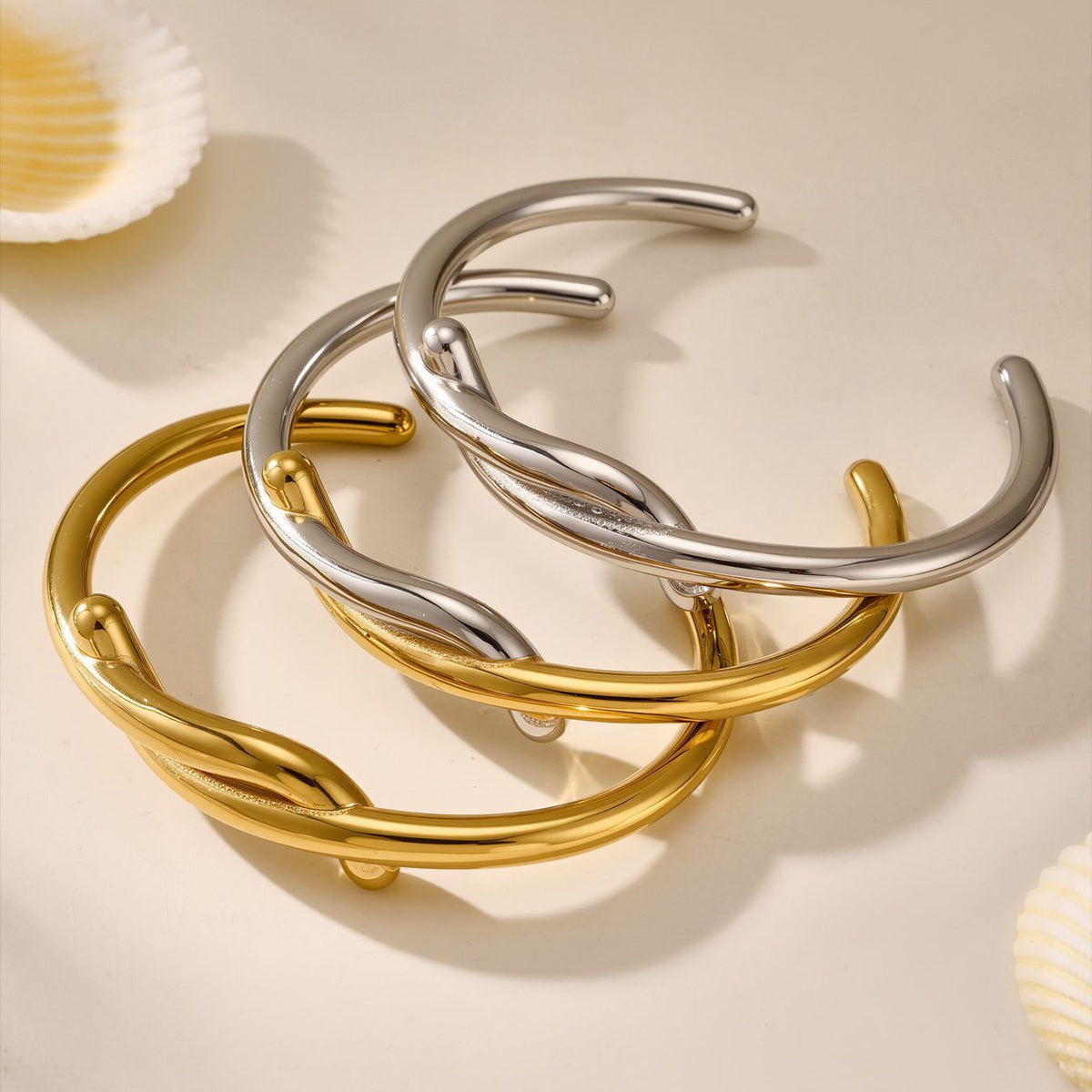 B廠-歐美簡約設計感不鏽鋼雙環卡扣鋯石手鐲女18k鍍真金不掉色「Z460」25.07-2