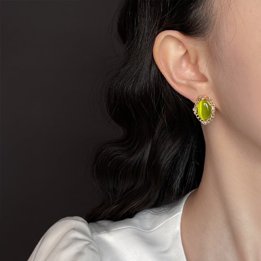 A廠-森系甜美微鑲鋯石橄欖綠耳釘合集 幾何花朵耳飾氣質爆款耳環「ES0603G」25.06-3