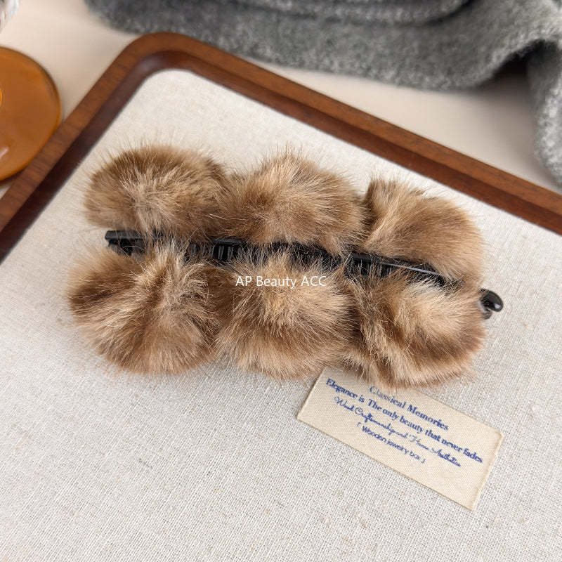 E廠-韓系虎斑豹紋毛絨香蕉夾毛絨絨竪夾高級感盤髮夾馬尾竪夾半扎髮抓「27619」25.10-5