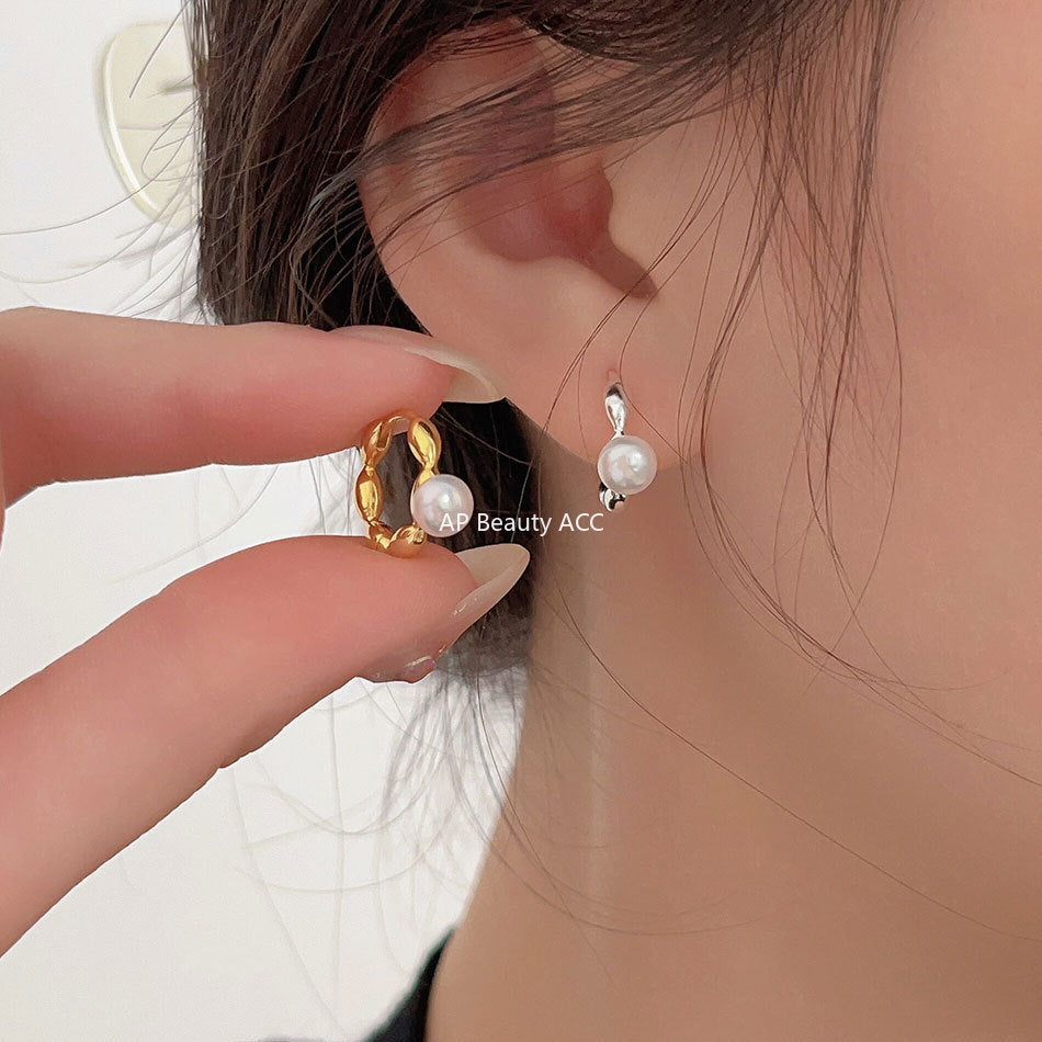 F廠-韓國韓版925純銀珍珠橄欖耳釘耳環簡約氣質百搭ins風耳釘「C1242」25.10-2