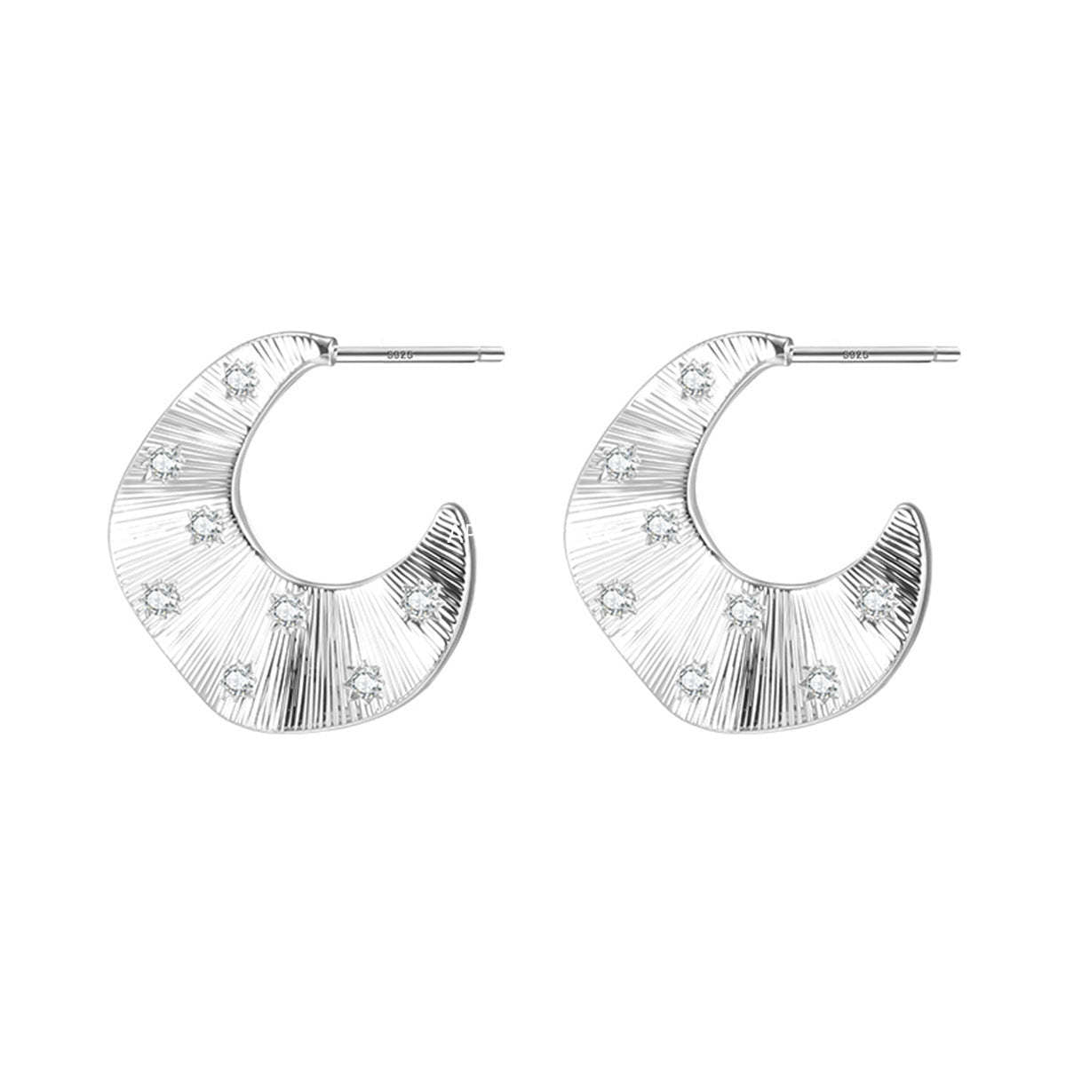 C廠-歐美風褶皺復古鋯石耳釘女冷淡風獨特誇張耳環簡約氣質新款潮耳飾「EH-4185」25.10-5