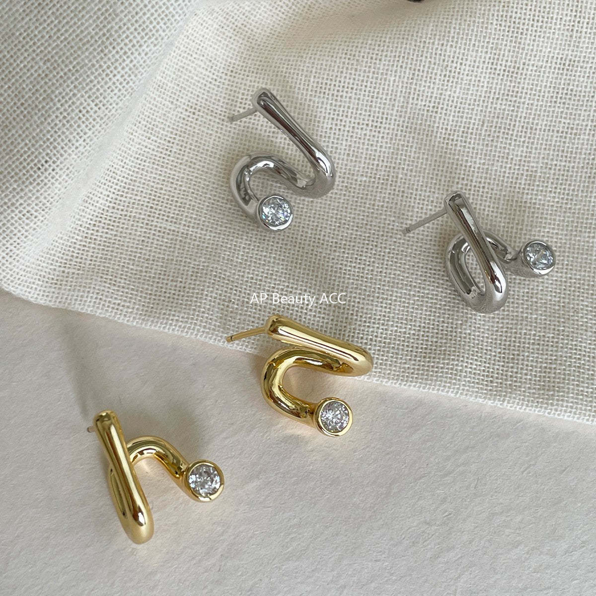 C廠-925銀針精緻曲線耳釘女輕奢小眾ins韓版鋯石耳環氣質通勤秋冬耳飾「EH-4049」25.10-5