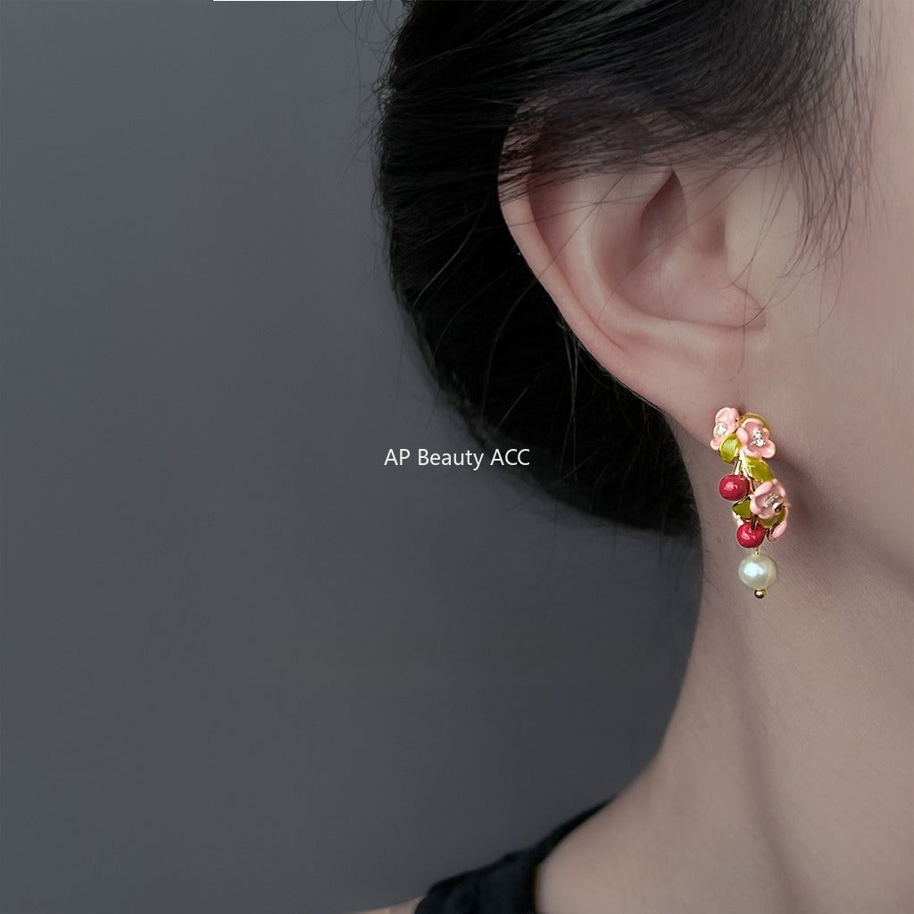 A廠-原創設計森系琺瑯滴釉彩繪清新田園風耳環清新甜美耳釘「6897」25.10-2