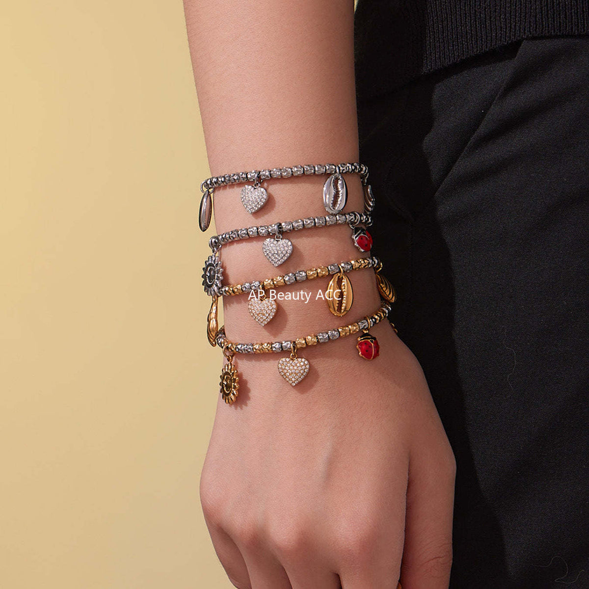 B廠-不鏽鋼滿鑽愛心DIY多配件吊墜壓紋鋼珠手鍊鍍18k真金不掉色「E696-E697-E698」25.10-5