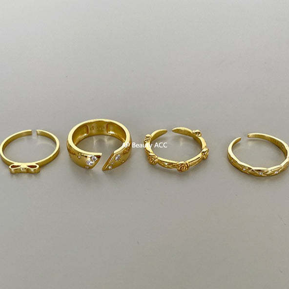 C廠-小眾高級感菱格紋純銀鋯石戒指輕奢冷淡風時尚氣質玫瑰花森系指環「JZ-0712」25.10-5