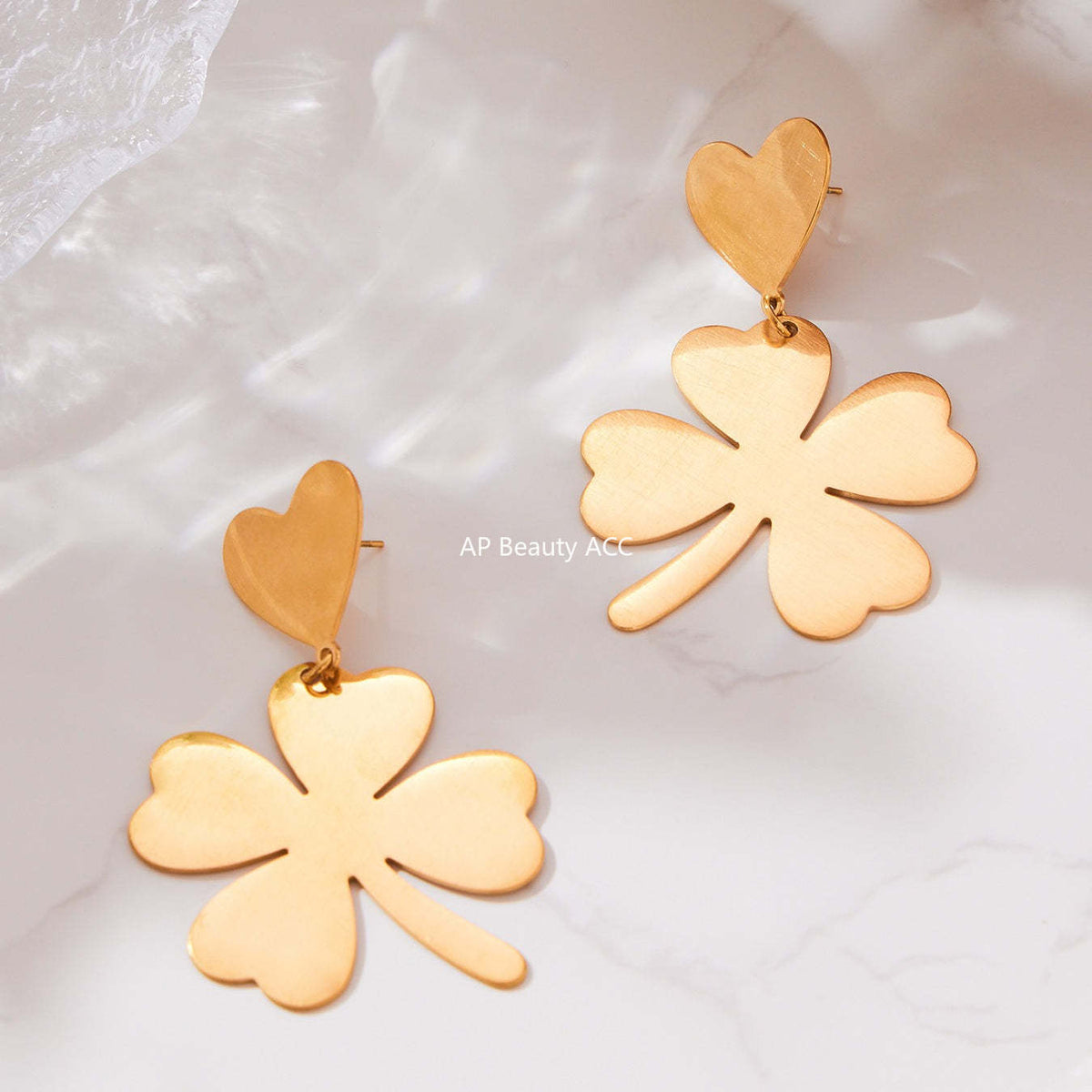 B廠-不鏽鋼愛心四葉草耳環戒指毛衣鏈飾品套裝鍍18k真金不掉色「TXP463」25.10-5