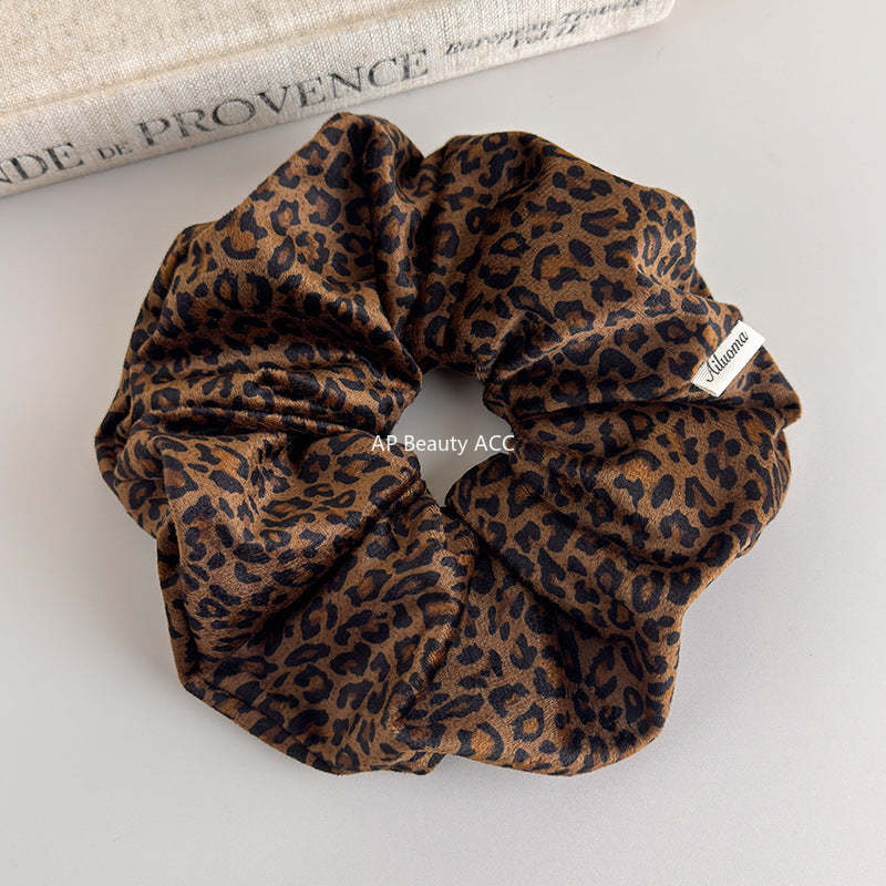 E廠-絲絨豹紋雙層大腸髮圈女扎頭髮高彈力頭花高級感洋氣時尚頭繩髮飾「27616」25.10-5