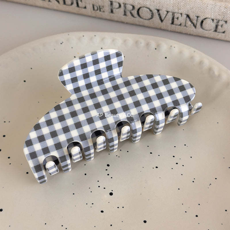 E廠-新款醋酸簡約格紋抓夾氣質簡約髮夾盤髮鯊魚夾百搭日常高級感髮飾「27612」25.10-5