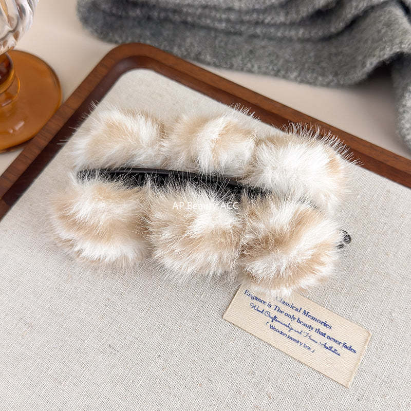 E廠-韓系虎斑豹紋毛絨香蕉夾毛絨絨竪夾高級感盤髮夾馬尾竪夾半扎髮抓「27619」25.10-5