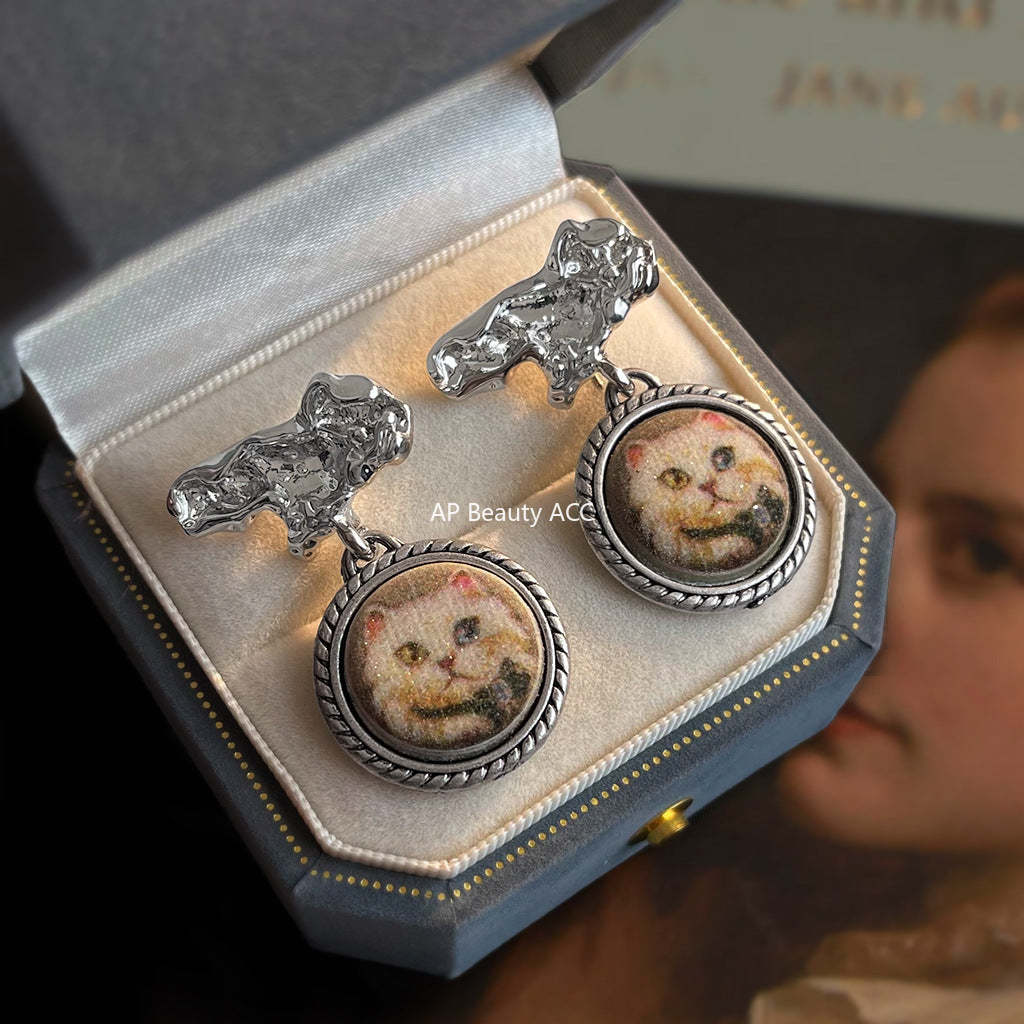 A廠-個性小眾設計手工設計感ins貓咪耳環女 新款買手店耳飾貨源批發「6974」25.10-5