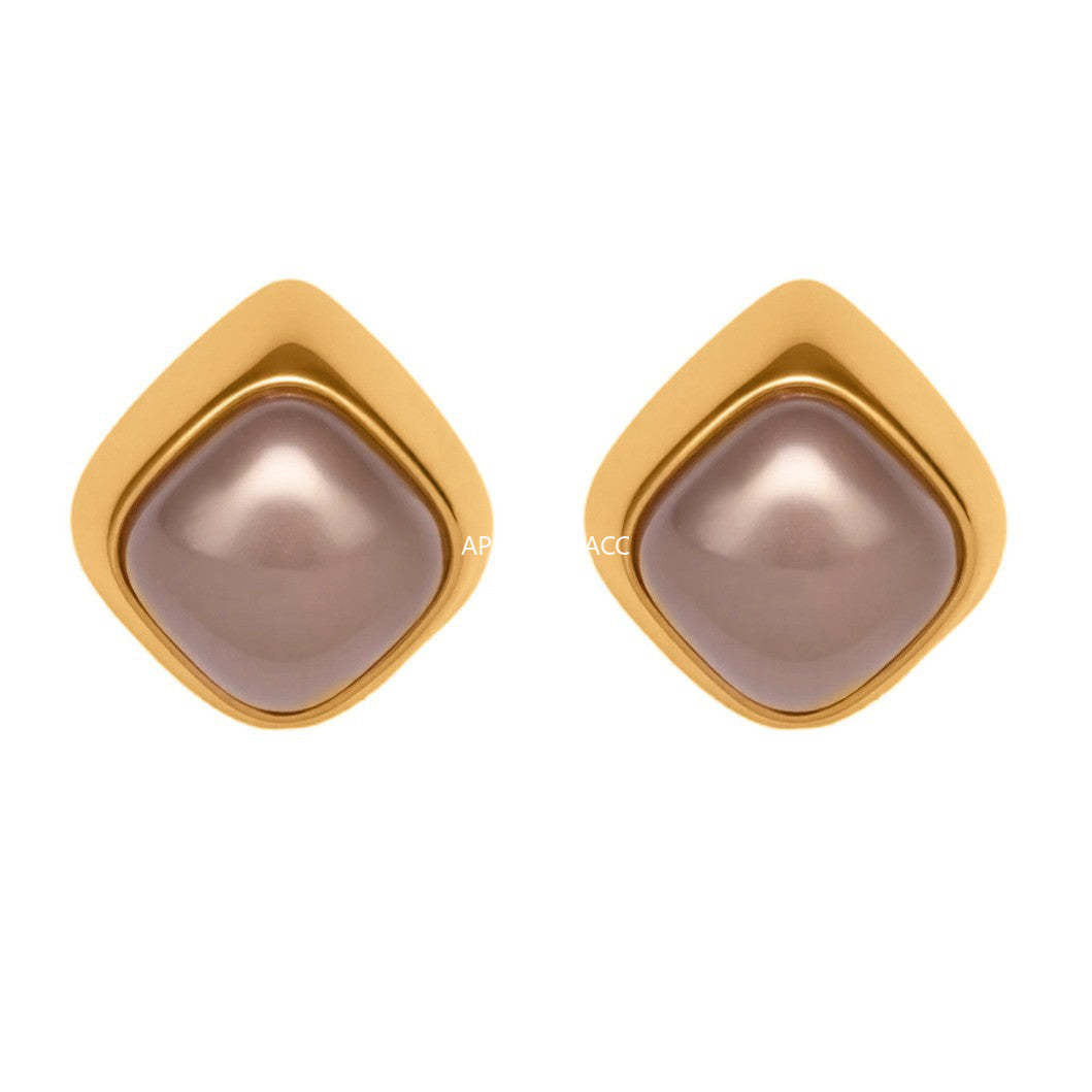 B廠-不鏽鋼幾何異形灰色仿珍珠耳釘小眾設計新款耳飾鍍18k真金「F629」25.10-5