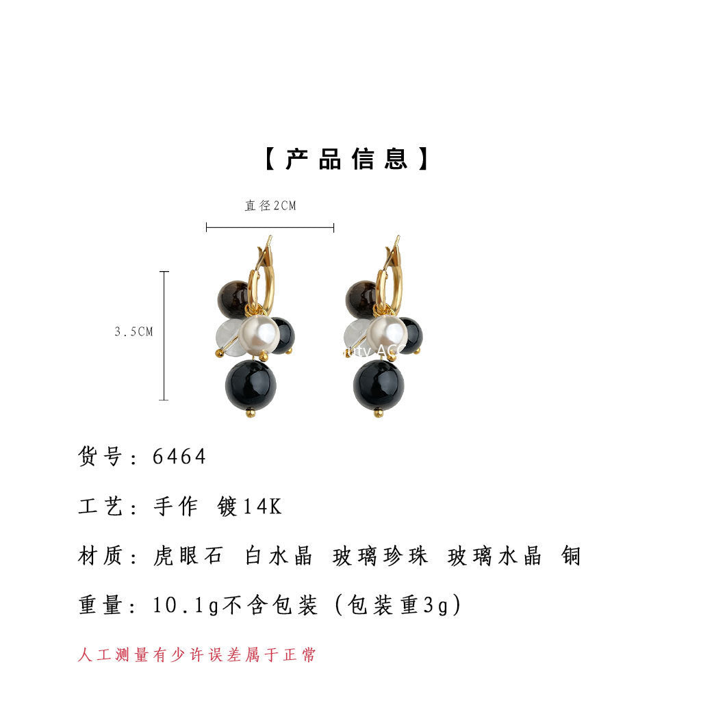 A廠-虎眼石重工質感幾何圓形文藝復古美拉德風新款手工耳飾工廠耳環女「6464」25.10-3