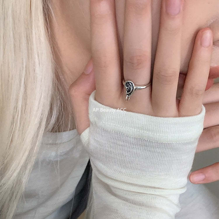 C廠-輕奢復古設計感小耳朵戒指女冷淡風氣質個性純銀食指環ins新指環「JZ-0657」25.10-5