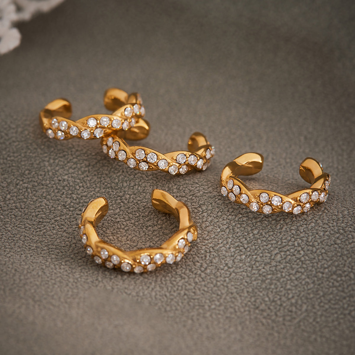 B廠-歐美跨境新款飾品不鏽鋼鑲鋯石三層耳骨夾耳飾簡約時尚耳環「F428-F421」25.08-5