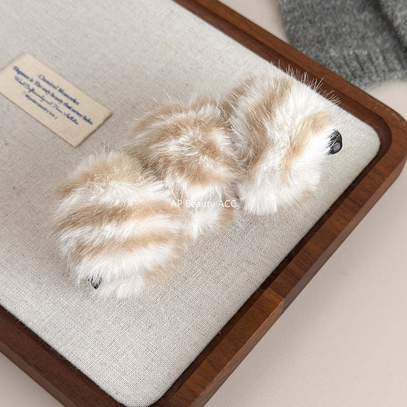 E廠-韓系虎斑豹紋毛絨香蕉夾毛絨絨竪夾高級感盤髮夾馬尾竪夾半扎髮抓「27619」25.10-5