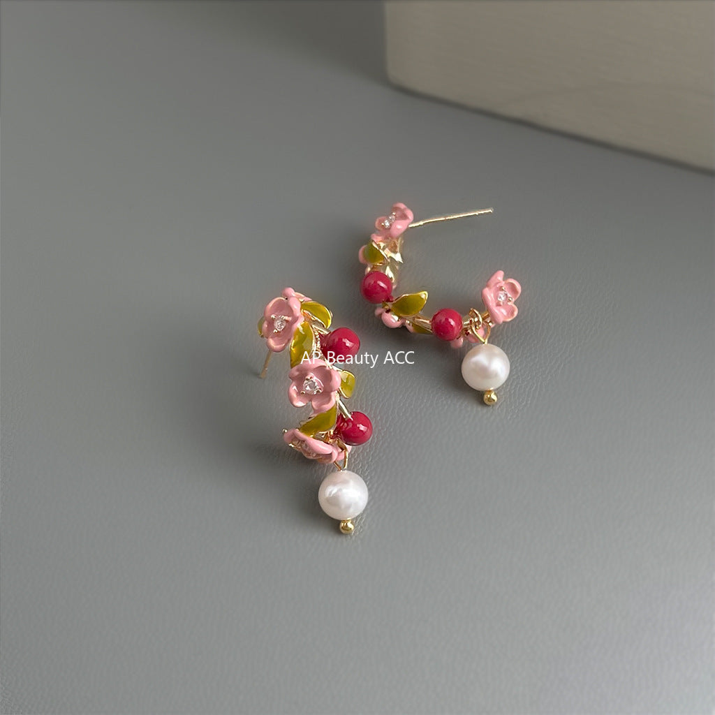 A廠-原創設計森系琺瑯滴釉彩繪清新田園風耳環清新甜美耳釘「6897」25.10-2