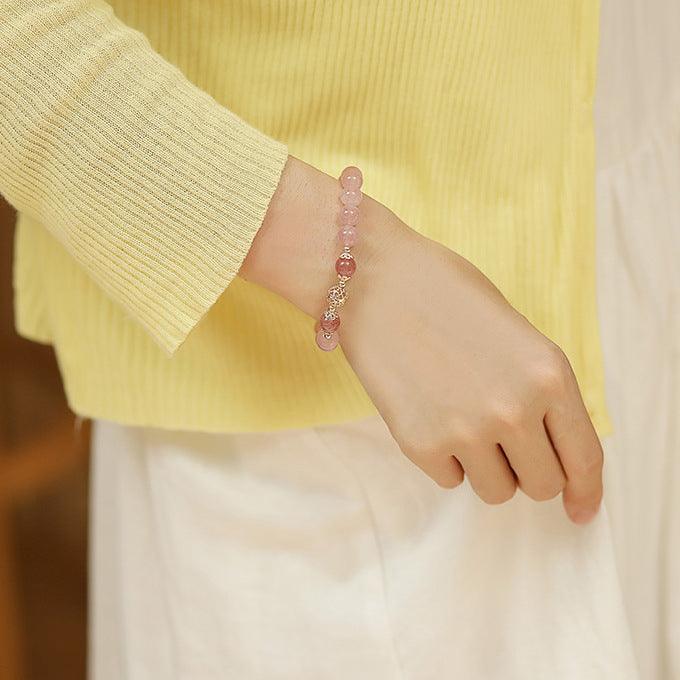 A廠-天然水晶手串女款粉水晶手鍊桃花粉色小眾飾品閨蜜禮物「831」24.01-3 - 安蘋飾品批發