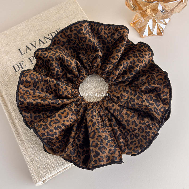 E廠-絲絨豹紋雙層大腸髮圈女扎頭髮高彈力頭花高級感洋氣時尚頭繩髮飾「27616」25.10-5