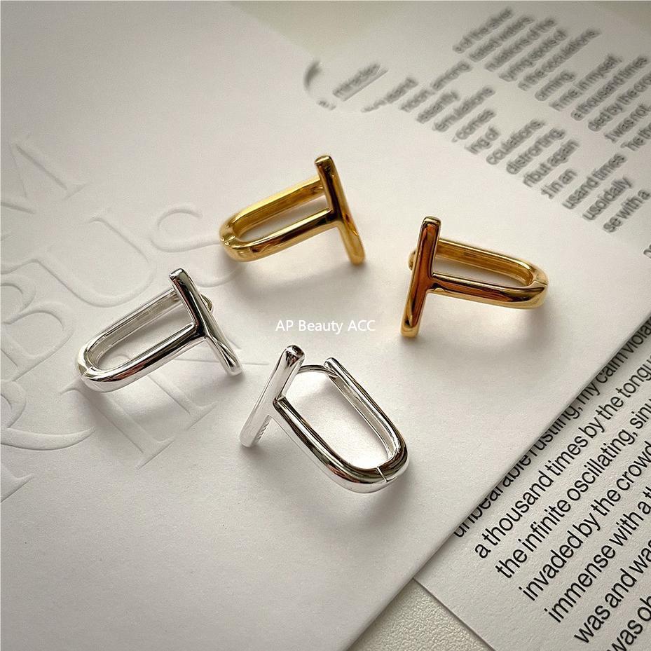 F廠-韓國韓版925純銀T字個性字母耳釘耳扣女簡約時尚ins風耳環「C1092」25.10-4