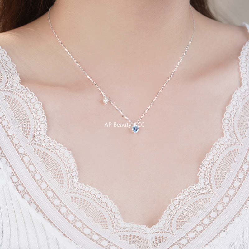 D廠-S925純銀甜美精緻愛心珍珠項鍊女輕奢清新小眾設計高級鎖骨鏈「YC2151N_1」25.10-1