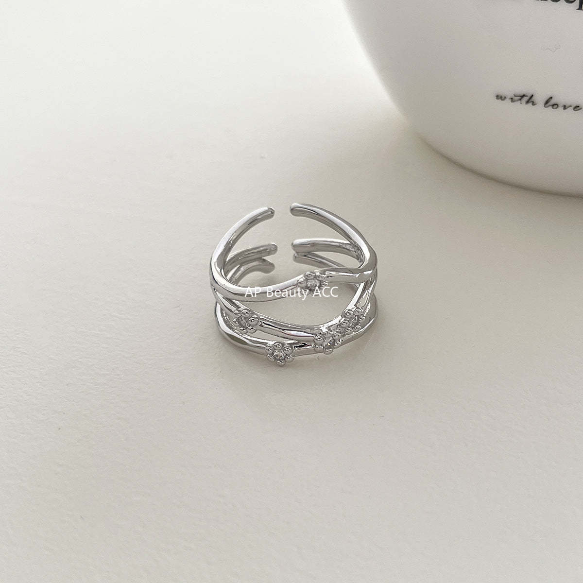 C廠-時尚個性冷淡風星星吊墜純銀戒指女小眾輕奢疊戴風多層鋯石食指戒「JZ-0720」25.10-5