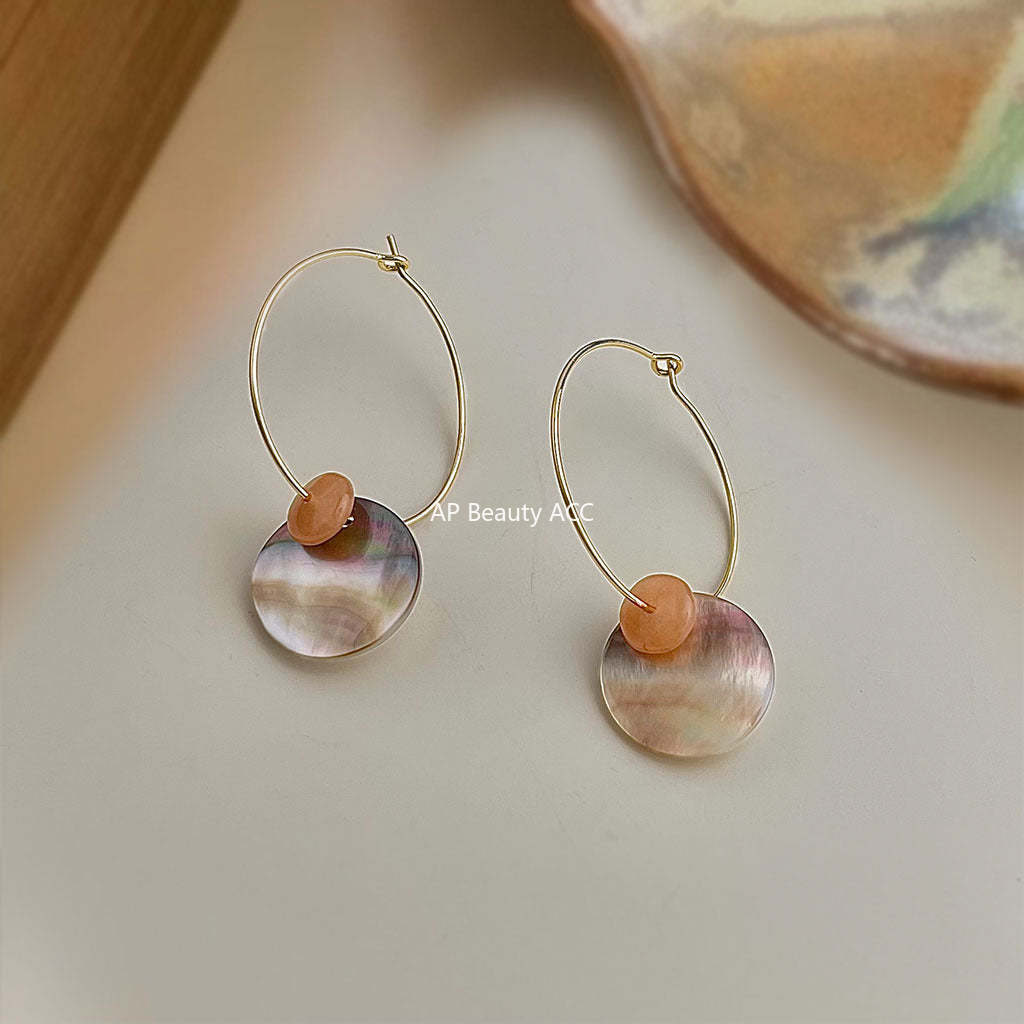 A廠-真貝殼時尚高級感手工藝新款圓形幾何度假風耳飾工廠新款耳環飾品「6943」25.10-5