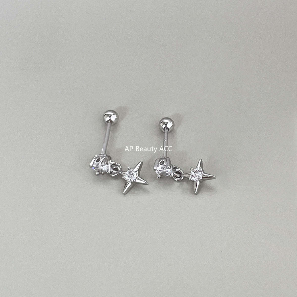 C廠-925銀針四芒星耳環女小眾設計百搭鋯石耳圈高級感個性疊戴風耳飾「EH-3972」25.10-5