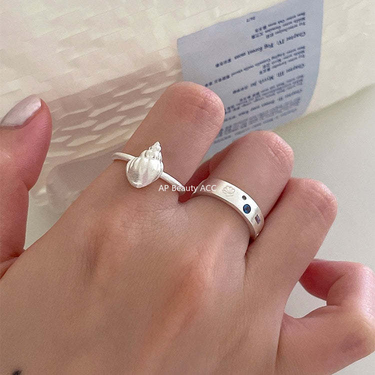 C廠-925純銀ins度假風海螺貝殼戒指女簡約精緻百搭高級感拉絲食指戒「JZ-0714」25.10-5