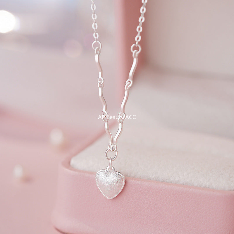 D廠-S999足銀輕奢愛心拉絲項鍊女甜美小眾文藝溫柔精美氣質鎖骨鏈「YC2194N_1」25.10-2